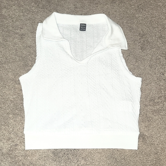 SOLD SHE IN Cream Colored Collared Sleeveless Top - Super Stretchy - Picture 1 of 6